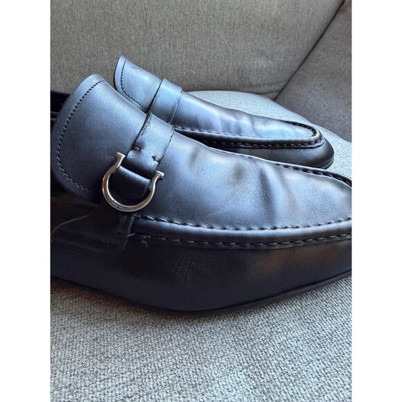 Salvatore Ferragamo Gitano Single Gancia Black Genuine Leather Loafer Men Sz 13 - Picture 3 of 12